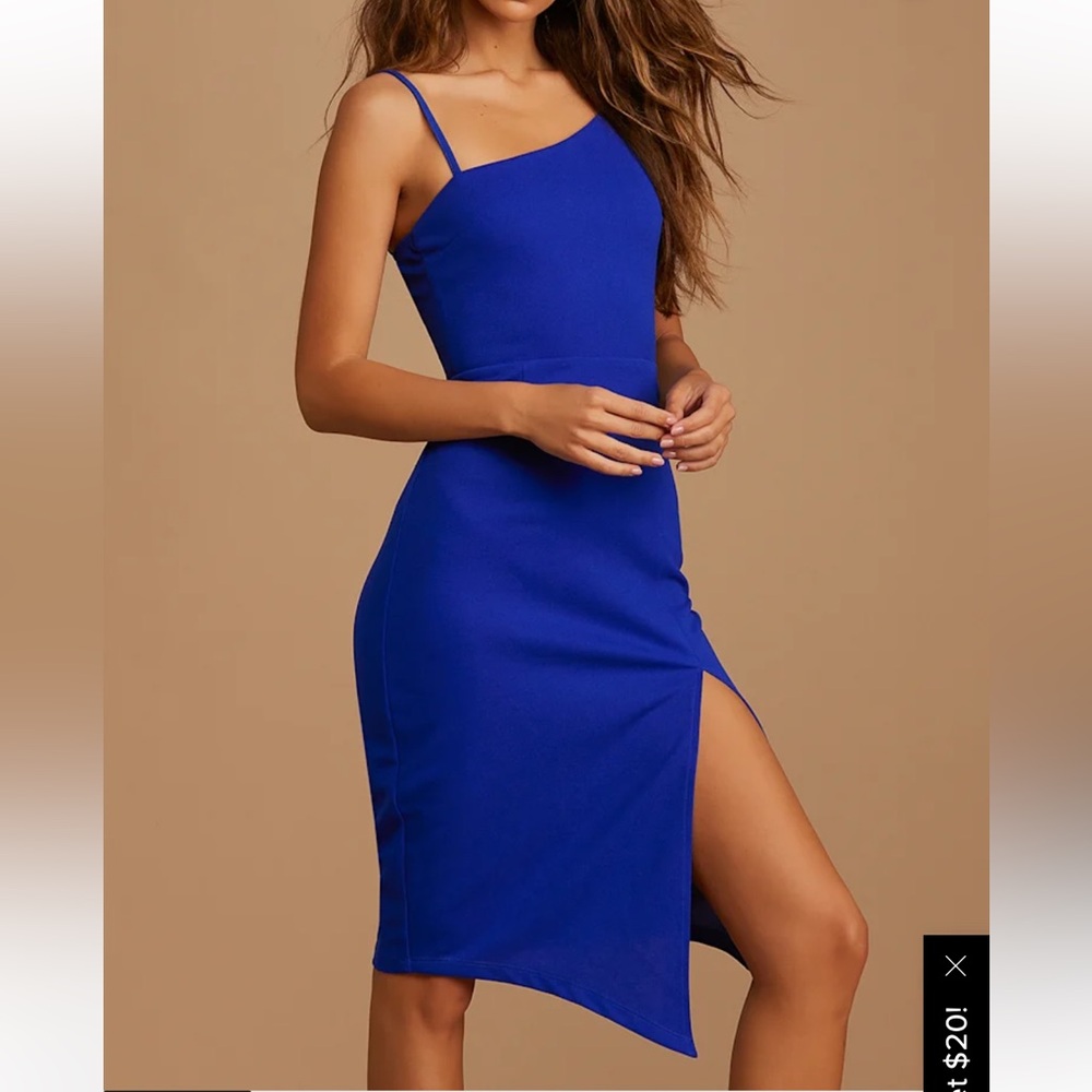 Lulus Shape the Night Cobalt Blue Asymmetrical Midi Dress
